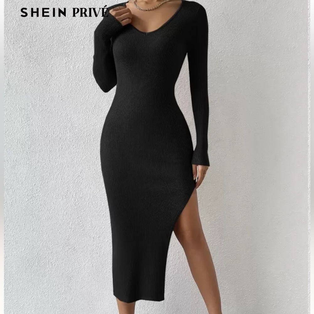 Split thigh sweater dress